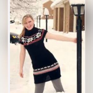Black Knit Sweater with Snowflake Pattern